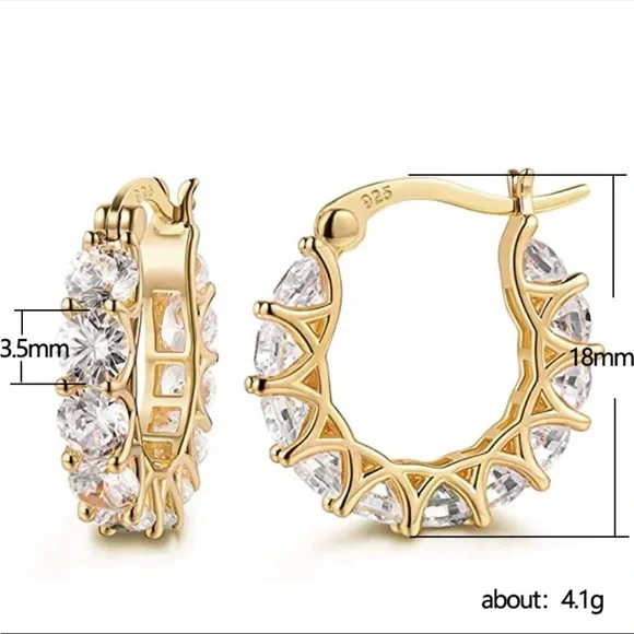 New Vintage Hoop Earring Diamond yellow Gold Filled Party Wedding Earrings - Picture 3 of 3